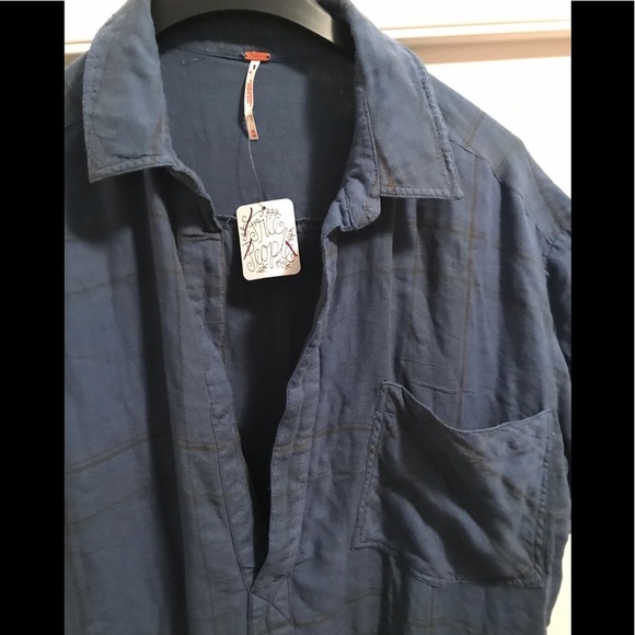 SALE NWT Free People Love Buzz Dress Med Blue Plaid - Picture 8 of 14